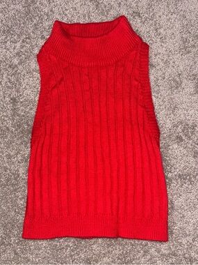 superdown Red Ribbed Sleeveless Turtleneck Sweater